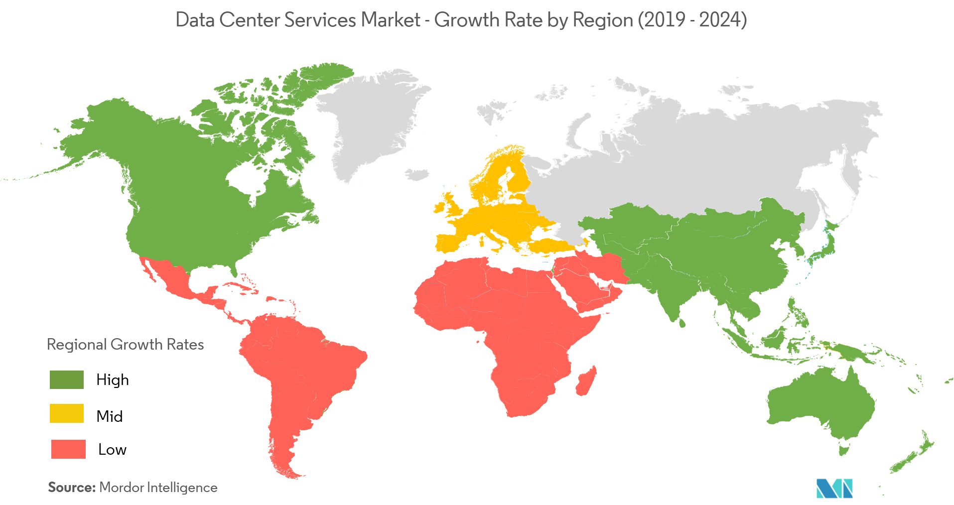 Data Center Services Market - Growth Rate by Region (2019 - 2024)