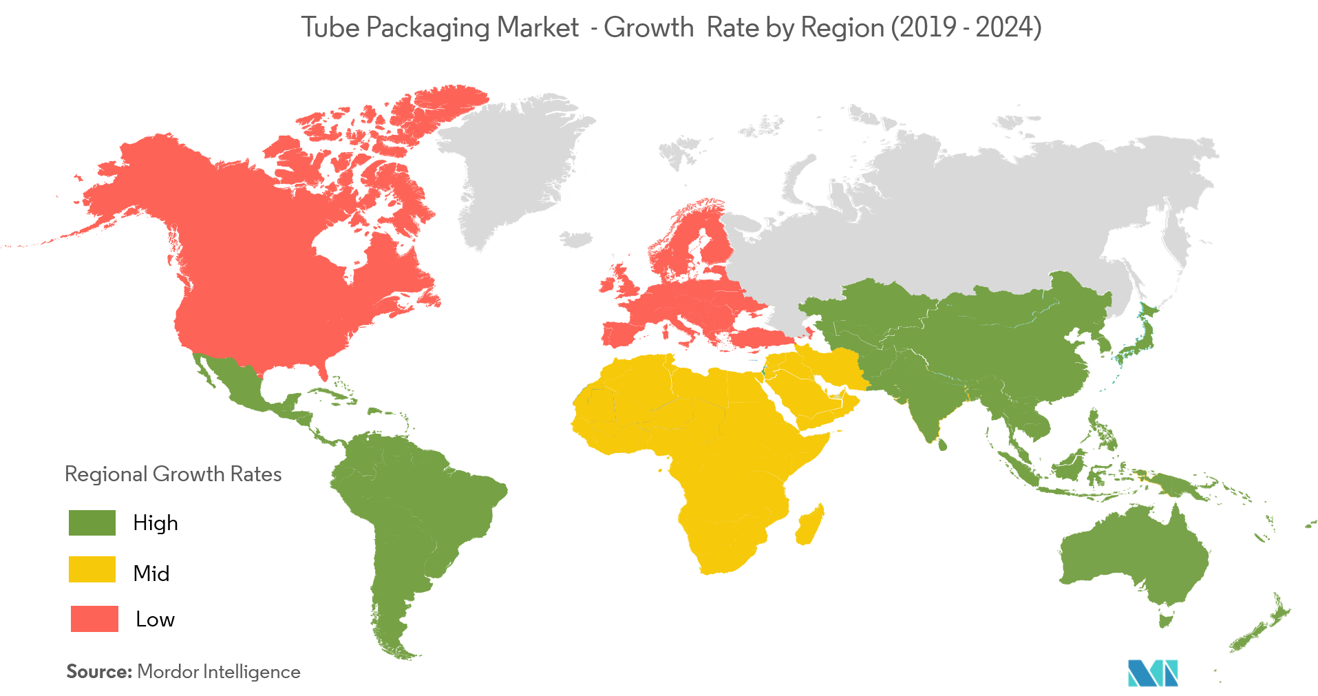 Thị trường bao bì ống Tốc độ tăng trưởng theo khu vực (2019 -2024)