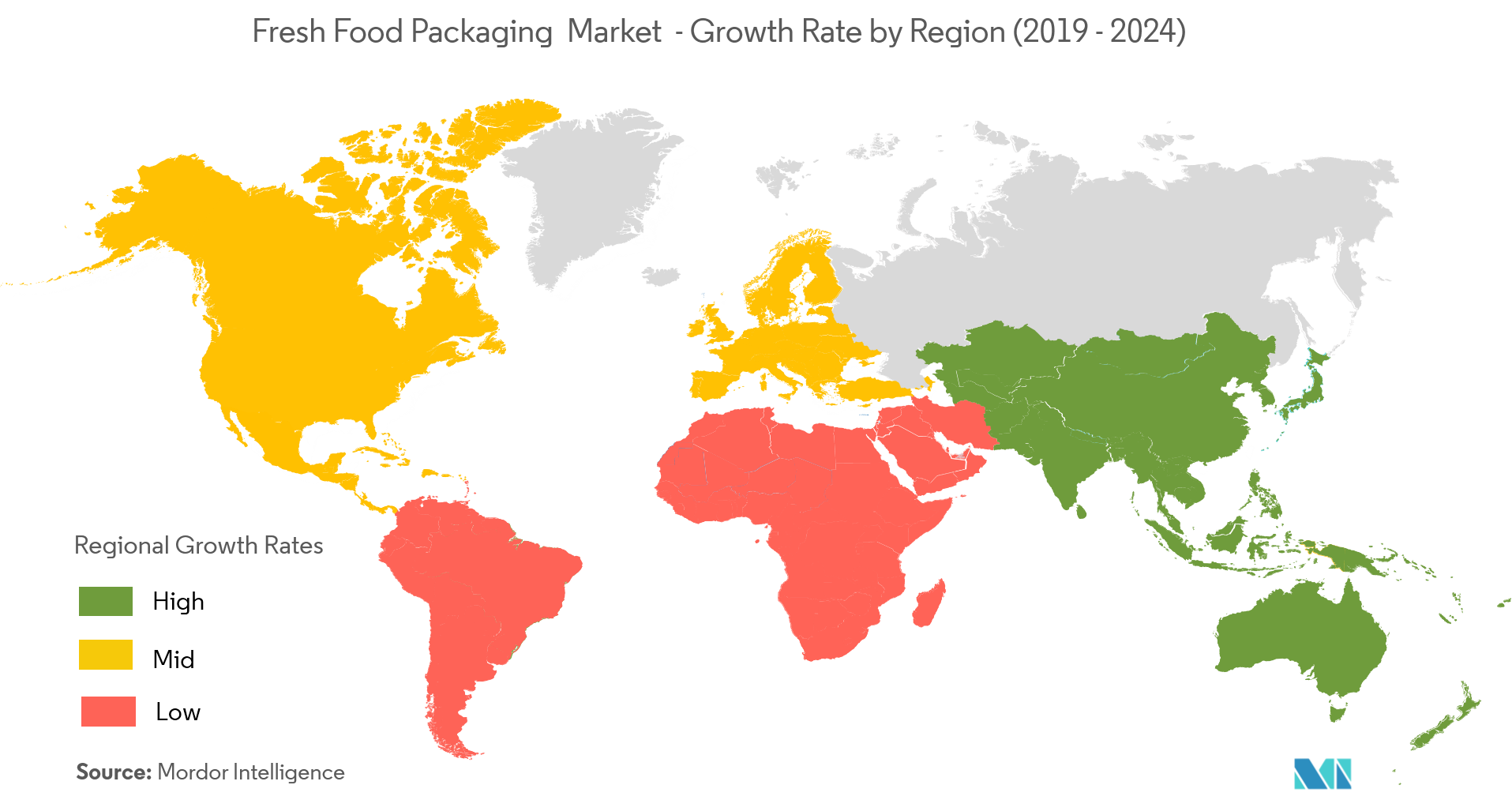 生鮮食品包装市場 - 地域別成長率（2019年〜2024年）