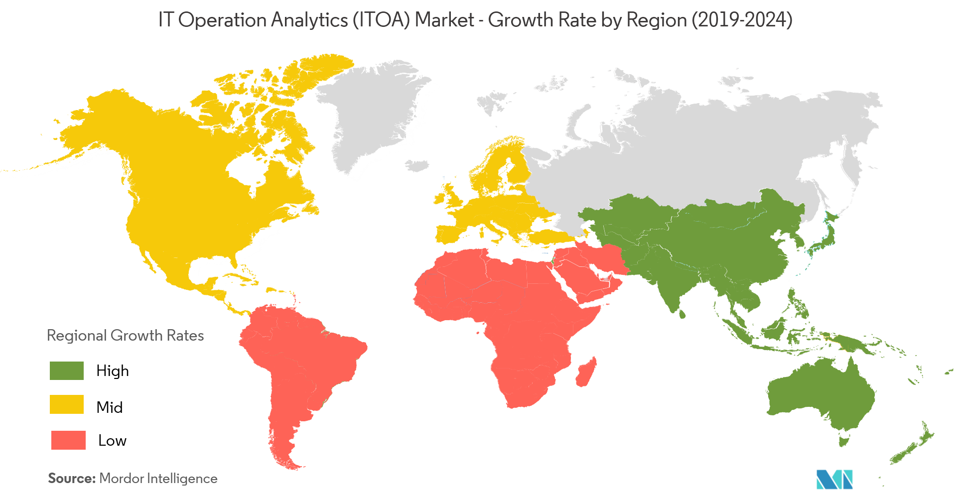 ITOperation Analytics (TOA) 市场 - 按地区划分的增长率（2019-2024 年）