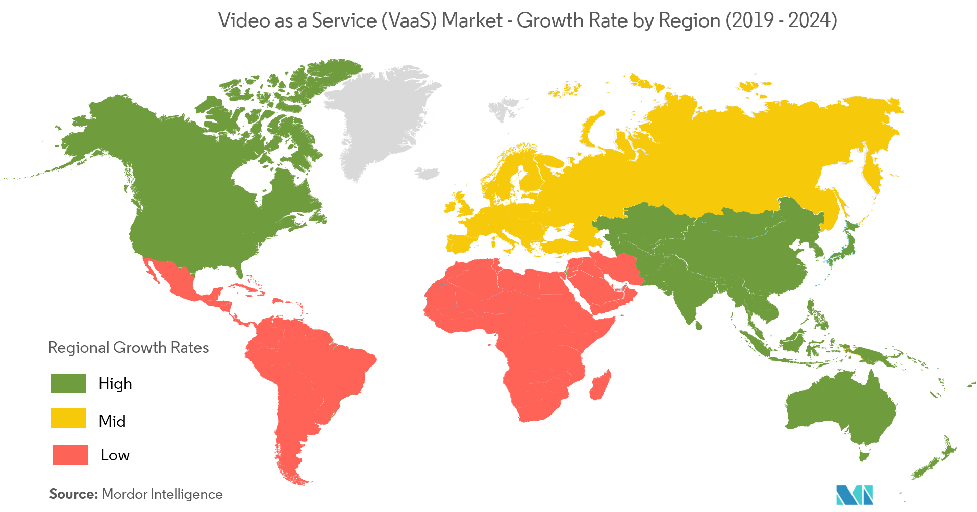 サービスとしてのビデオ市場 - 地域別成長率 ( 2019 - 2014 )