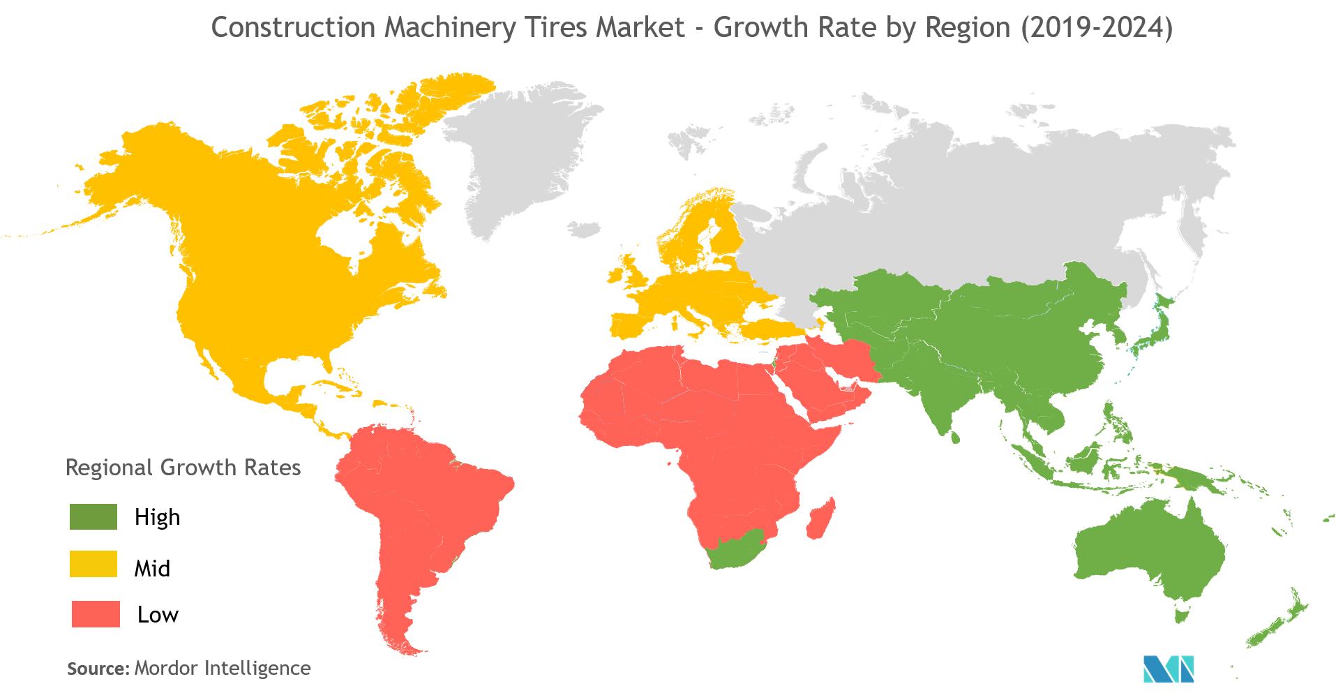 Construction Machinery Tires Market - Growth Rate by Region (2019-2024)