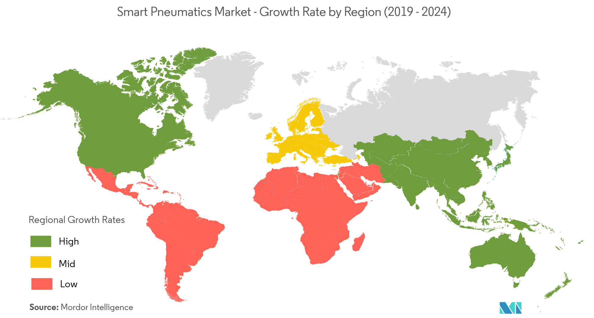 Smart Pneumatics Market - Growth Rate by Region (2019 - 2024)