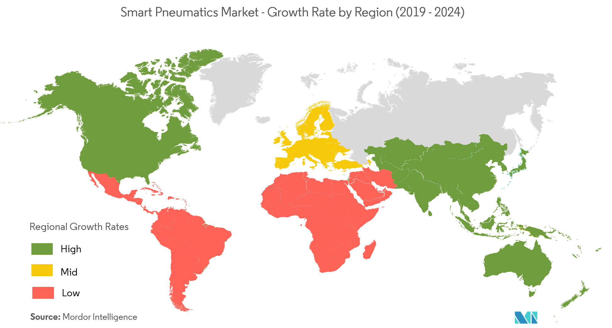 Markt für intelligente Pneumatik – Wachstumsrate nach Regionen (2019 – 2024)