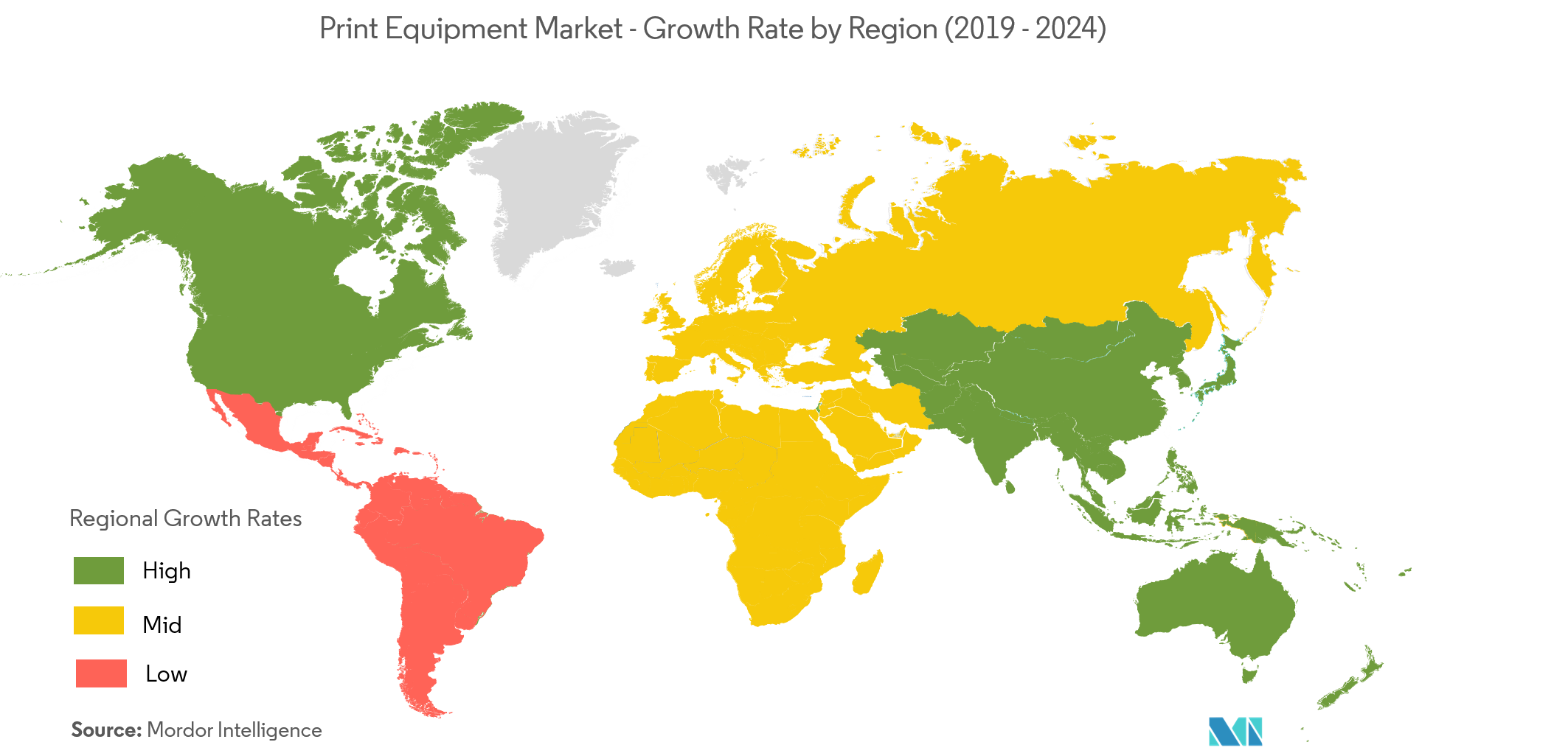 Рынок печатного оборудования темпы роста по регионам (2019–2024 гг.)